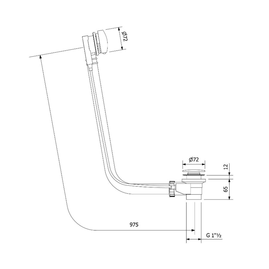 Badafvoercombinatie Polysan met Waste 975 mm Plug 72 mm Chroom