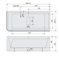 Ligbad Polysan Marlene 185x85x63 cm Asymmetrisch Rechts Wit