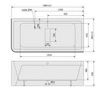 Ligbad Polysan Marlene 185x85x63 cm Asymmetrisch Rechts Zwart / Wit