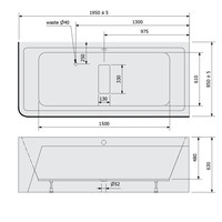 Ligbad Polysan Marlene 195x85x63 cm Asymmetrisch Rechts Zwart / Wit