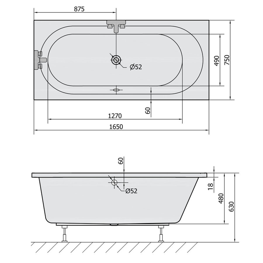 Ligbad Polysan Astra Slim Inbouw 165x75x48 cm Wit