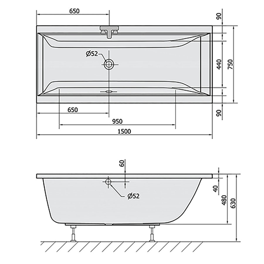 Ligbad Polysan Cleo Inbouw 150x75x48 cm Wit