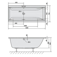 Ligbad Polysan Cleo Inbouw 160x75x48 cm Wit