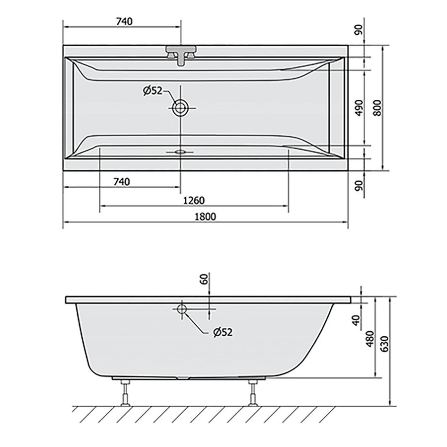 Ligbad Polysan Cleo Inbouw 180x80x48 cm Wit