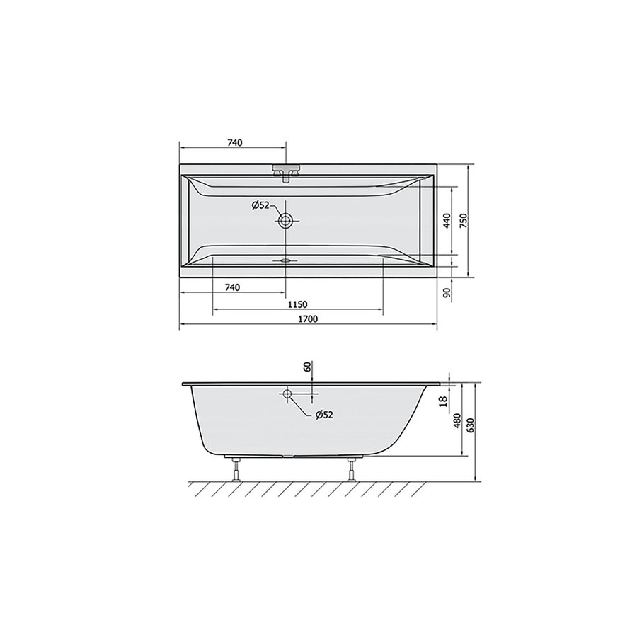 Ligbad Polysan Cleo Slim Inbouw 170x75x48 cm Wit