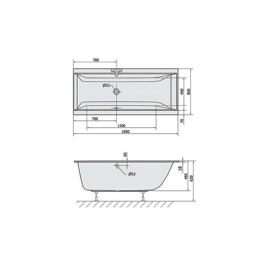 Ligbad Polysan Cleo Slim Inbouw 180x80x48 cm Wit