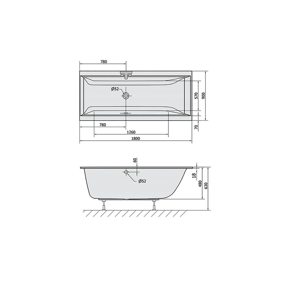 Ligbad Polysan Cleo Slim Inbouw 180x90x48 cm Wit