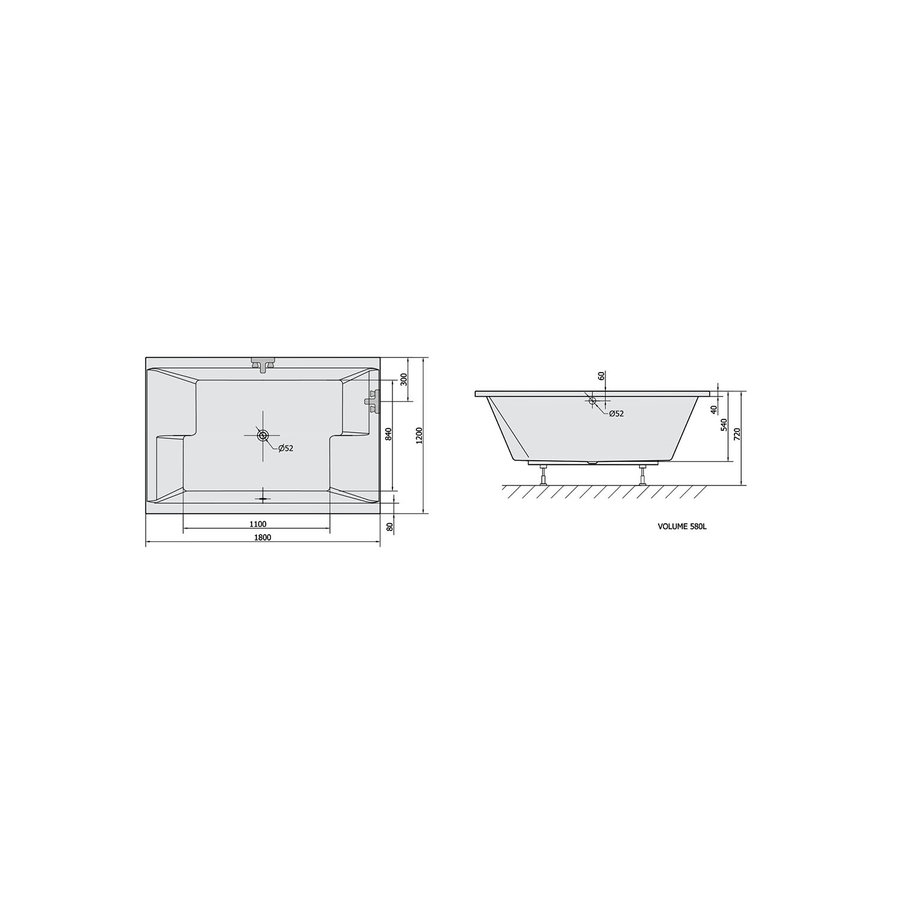 Ligbad Polysan Dupla Inbouw 180x120x54 cm Wit