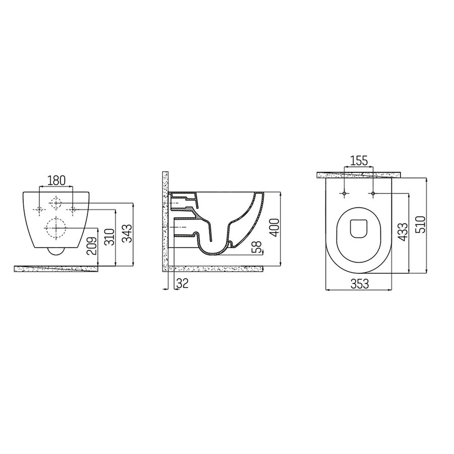 Wandcloset Creavit Freedom Randloos Met Bidet Mat Antraciet (Exclusief zitting)