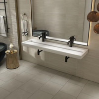 Wastafel AquaSplash Hoya 140x45.5 cm Met 2 Kraangaten Mat Wit