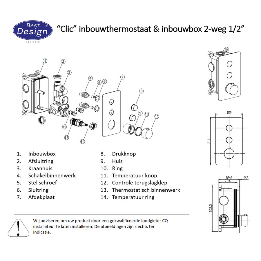 Inbouw Douchekraan Best Design Clic Dijon 2-weg Thermostaat PVD Brons