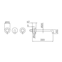 Inbouw Wastafelmengkraan Lagoo Garda met Uitloop 2 Greeps 22 cm Messing (In 6 Verschillende Kleuren)