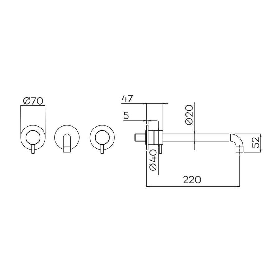 Inbouw Wastafelmengkraan Lagoo Garda met Uitloop 2 Greeps 22 cm Messing (In 6 Verschillende Kleuren)