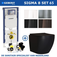 Geberit Sigma 8 (UP720) Toiletset set65 Mudo Rimless Mat Zwart Met Sigma 70 Drukplaat