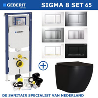 Geberit Sigma 8 (UP720) Toiletset set65 Mudo Rimless Mat Zwart Met Sigma 30 Drukplaat