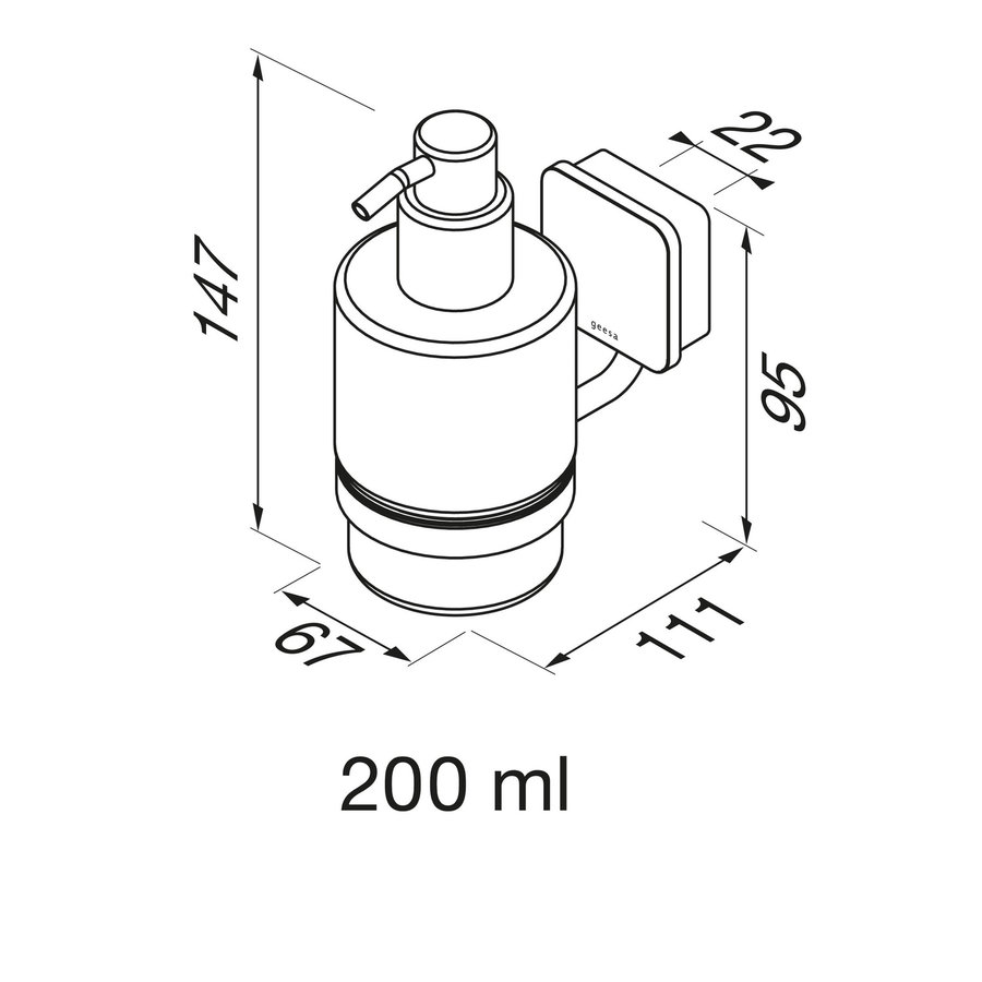 Zeepdispenser Geesa Topaz Minimalistisch Glas 200ML Chroom