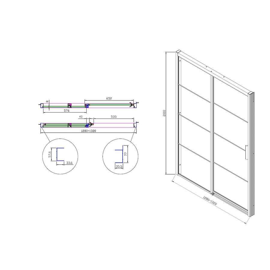 Douchedeur Boss & Wessing Black Edition Frame Softclose Links 130x200 cm Helder Glas Zwart