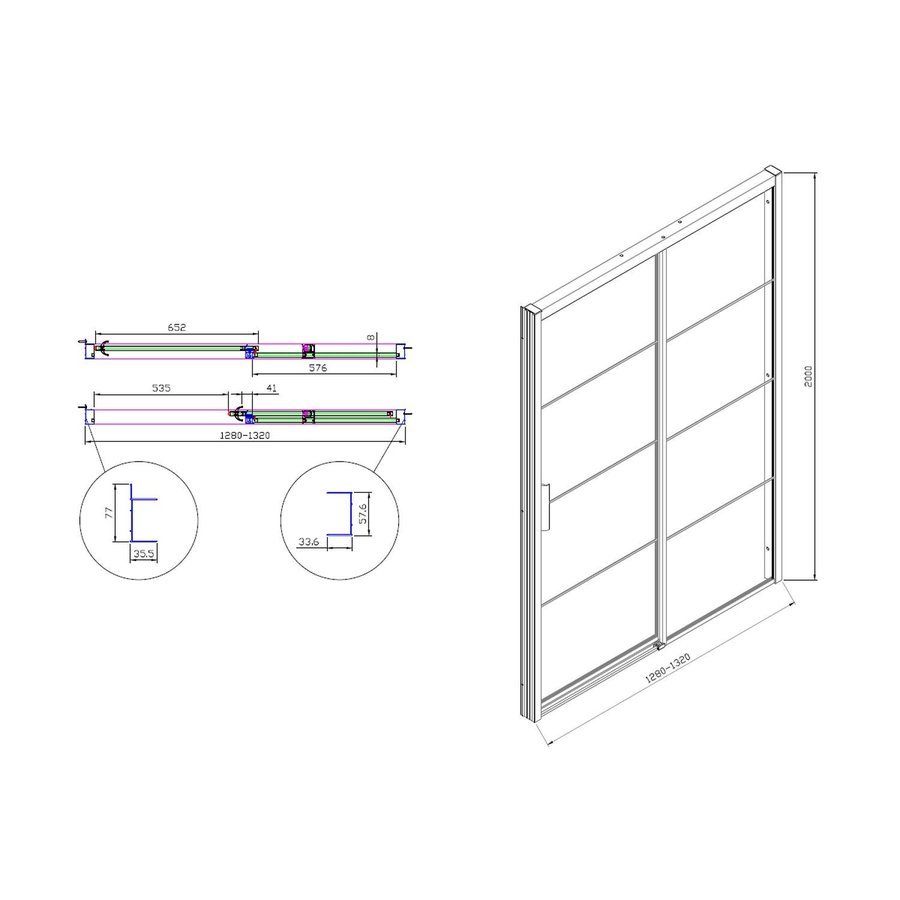 Douchedeur Boss & Wessing Black Edition Frame Softclose Rechts 130x200 cm Helder Glas Zwart