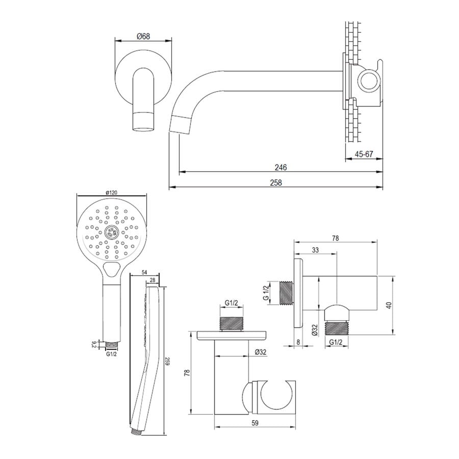 Inbouwthermostaatset Brauer Copper Incl Baduitloop en 3 Standen Handdouche Koper