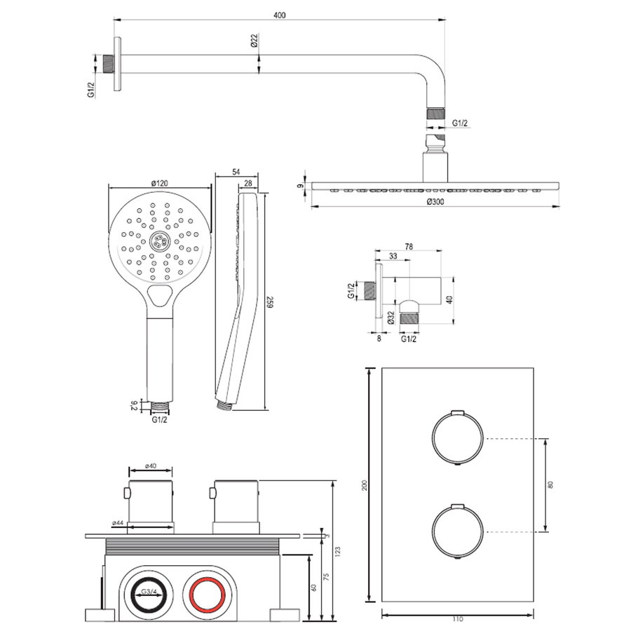 Inbouw Regendouche Set Brauer Copper Edition Gebogen Wanduitloop Ronde Hoofddouche 30 cm Met Handdouche 3 Standen Koper