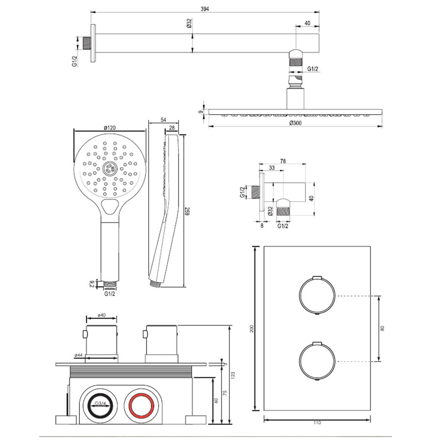 Inbouw Regendouche Set Brauer Copper Edition Wanduitloop Ronde Hoofddouche 30 cm Met Handdouche 3 Standen Koper