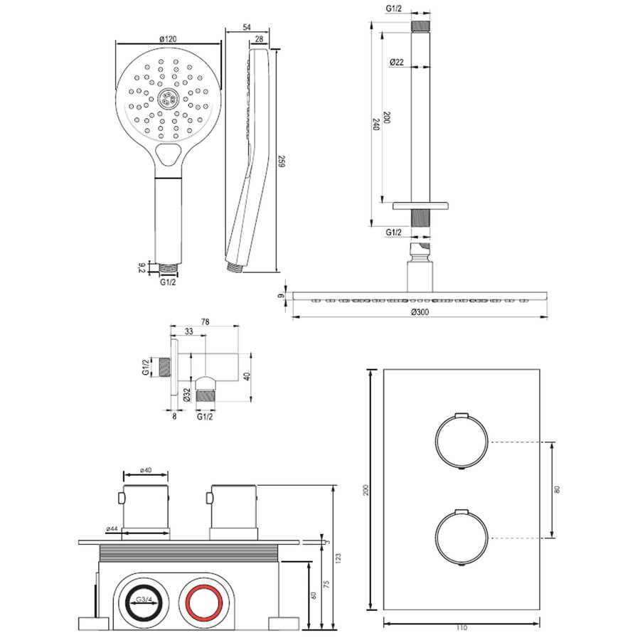 Inbouw Regendouche Set Brauer Copper Edition Plafond Uitloop Ronde Hoofddouche 30 cm Met Handdouche 3 Standen Koper