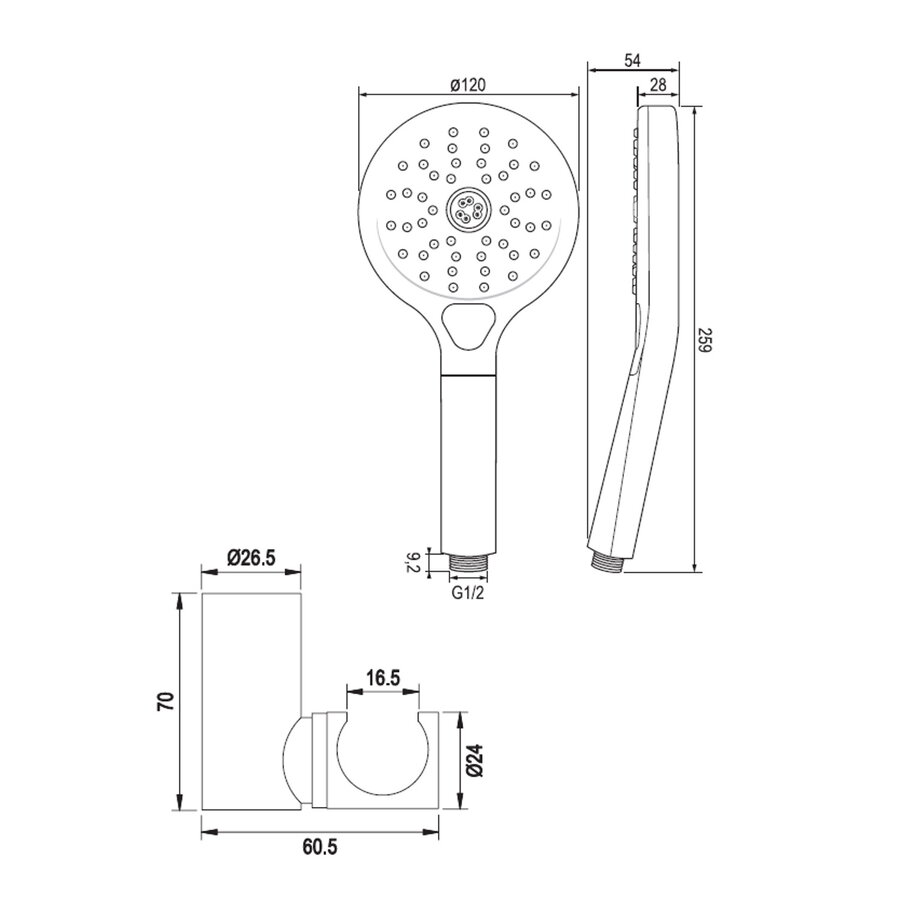 Opbouwset Bad- en Douchekraan Brauer Copper Carving Thermostatisch Met Wandhouder En Handdouche 3 Standen Geborsteld Koper