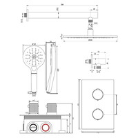 Regendoucheset Inbouw Brauer Copper Carving Thermostatisch 30cm met 3-Weg Omstelling, Wandarm en 3-Standen Handdouche Geborsteld Koper