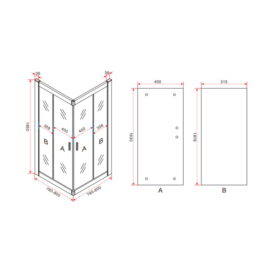 Douchecabine Aquasplash Aloni 80x80x195 cm Chroom Profiel