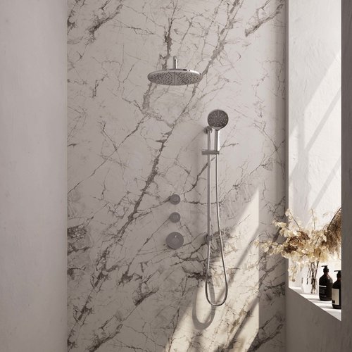 Regendoucheset Inbouw Brauer Chrome Edition Thermostatisch 30cm met Gebogen Wandarm, Glijstang en Handdouche 3-Standen Chroom PVD 