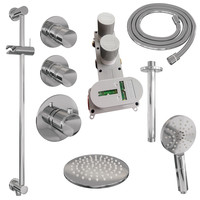 Regendoucheset Inbouw Brauer Chrome Edition Thermostatisch 30cm met Wandarm, Glijstang en Handdouche 3-Standen Losse Stopkranen Chroom