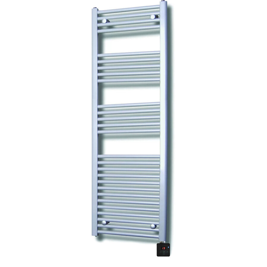 Elektrische Design Radiator Sanicare Plug & Play 172x45 cm Zilvergrijs 596 Watt Met Zwarte Thermostaat En Bluetooth Links