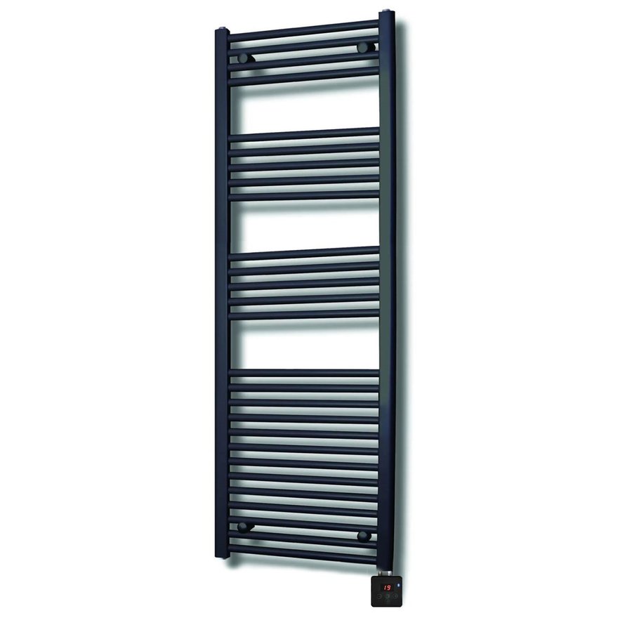 Elektrische Design Radiator Sanicare Plug & Play 172x45 cm Mat Zwart 596 Watt Met Zwarte Thermostaat En Bluetooth Links