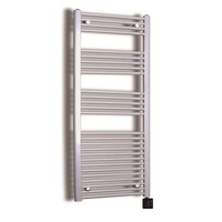 Elektrische Design Radiator Sanicare Plug & Play 172x60 cm Inox Look 730 Watt Met Zwarte Thermostaat En Bluetooth Links