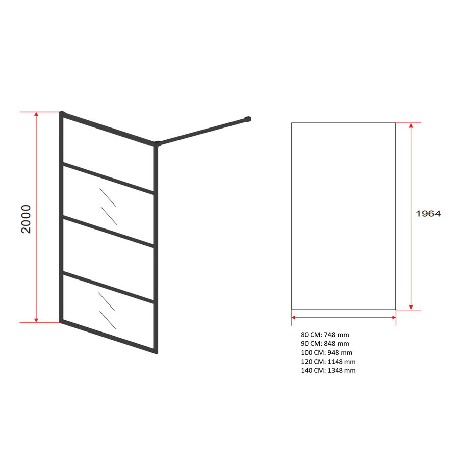 Inloopdouche Boss & Wessing Evis 8 mm Glas Mat Zwart Raster (Alle maten)