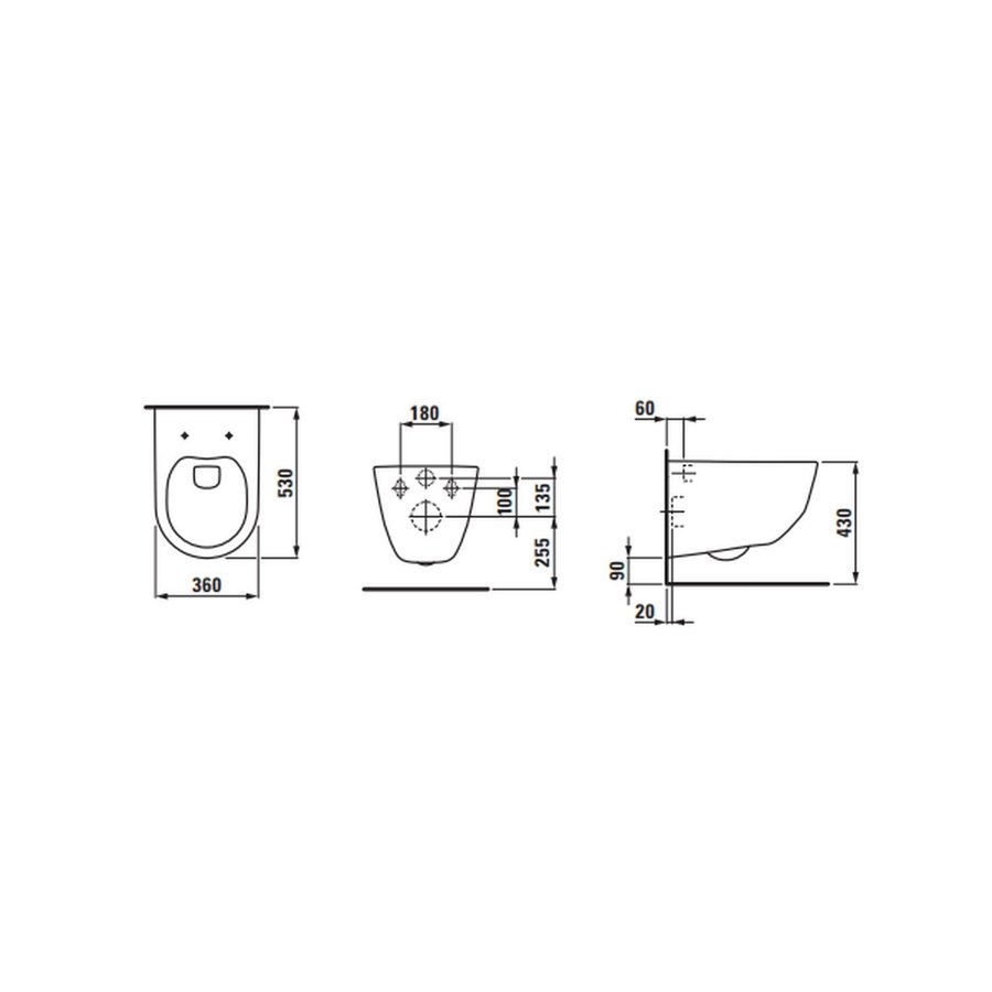 Wandcloset Laufen Pro 34x53x36 cm Rimless excl. Zitting Wit