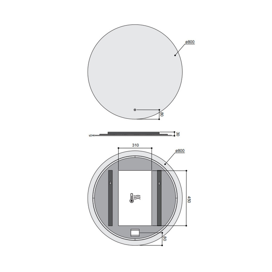 Badkamerspiegel Hotbath Cobber 80 cm Incl LED En Spiegelverwarming IP44