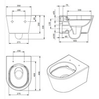 Wandcloset Pack AQS Urby Verkort Rimless 49 cm Wit (Incl. zitting)