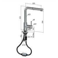 Keukenmengkraan Hotbath Fellow Draaibaar Uittrekbare Uitloop 32.4 cm Geborsteld Messing PVD