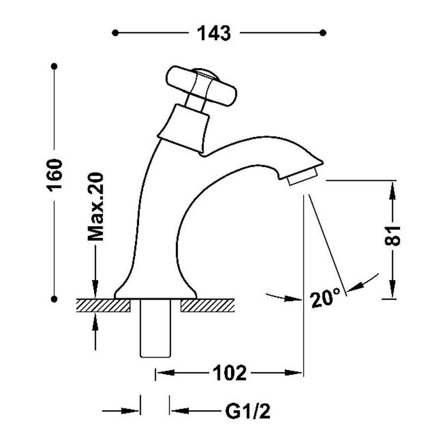 Wastafelkraan Tres Clasic 1 waterleiding of voormengsysteem Chroom