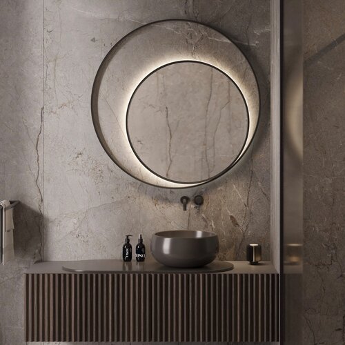 Designspiegel Martens & Meijer Athene Rond met Frame en Indirecte LED Verlichting 90 cm Mat Zwart 