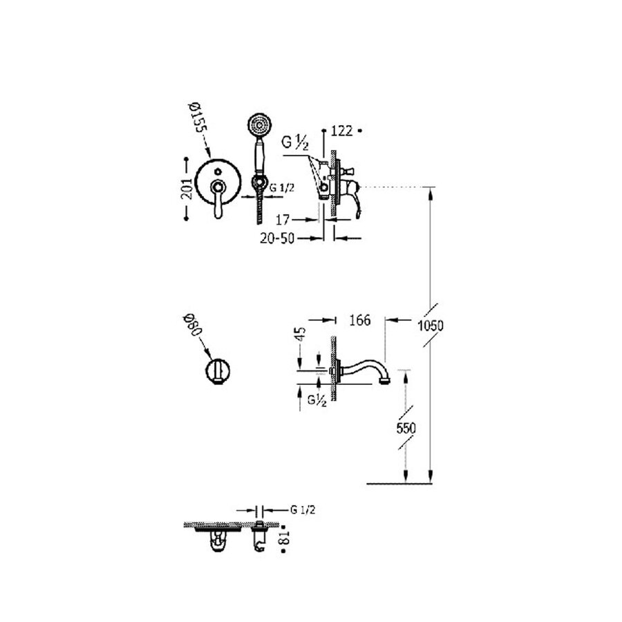 Badmengkraan Tres Clasic Inbouw Set Incl. Handdouche Verouderd Messing