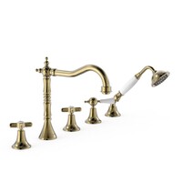 Badrandkraan Tres Clasic Mengkraan Incl. Omstelknop en Handdouche Verouderd Messing