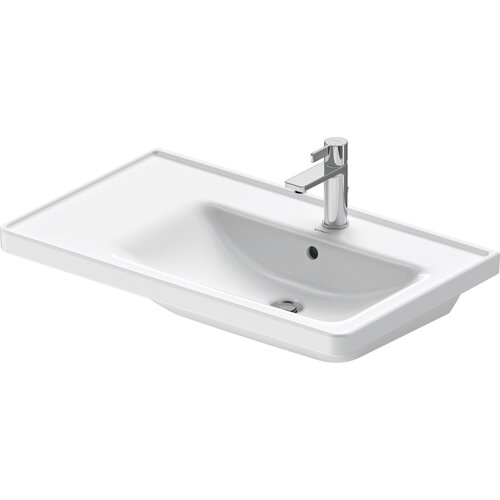 Wastafel Duravit D-Neo WonderGliss Rand Overloop Kraanvlak 1 Kraangat 80 cm Hoogglans Wit Rechts 