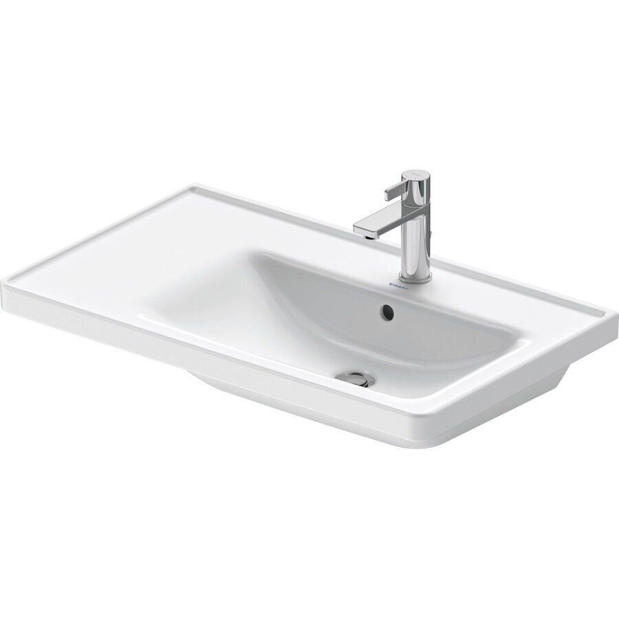 Wastafel Duravit D-Neo WonderGliss Rand Overloop Kraanvlak 1 Kraangat 80 cm Hoogglans Wit Rechts