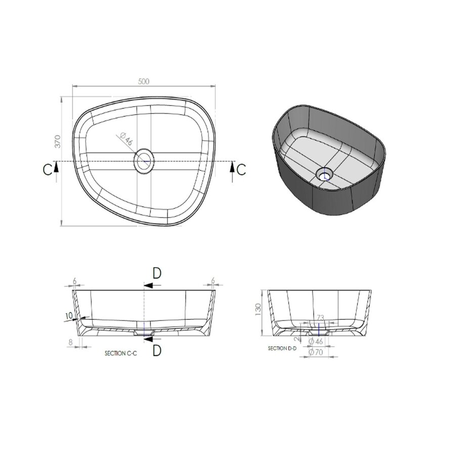 Waskom Arcqua Rocker Cast Marble 50x37 cm Organisch Mat Beton