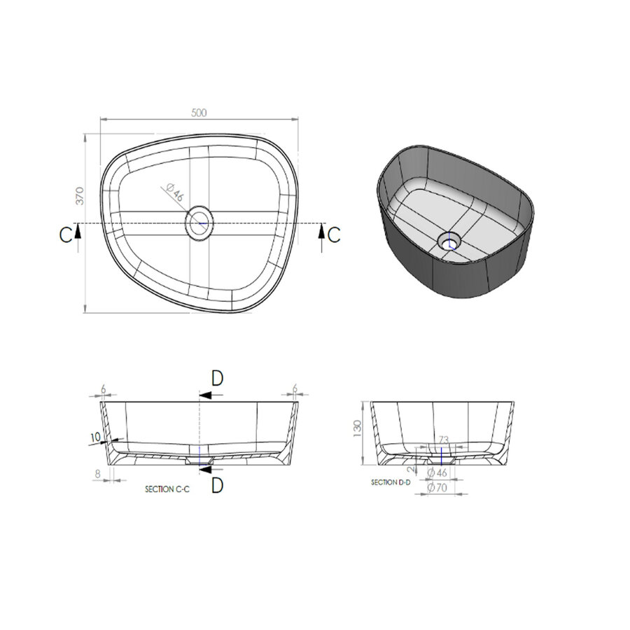 Waskom Arcqua Rocker Cast Marble 50x37 cm Organisch Mat Grijs