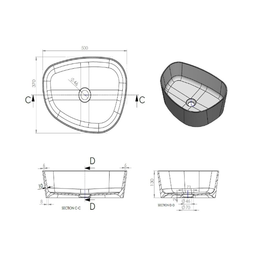 Waskom Arcqua Rocker Cast Marble 50x37 cm Organisch Mat Groen