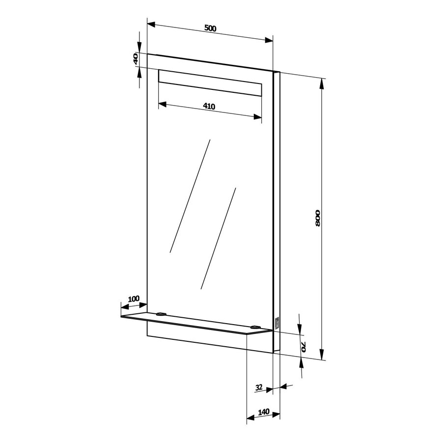 Spiegel Sapho Aqualine Met LED Licht En Planchet 50x80 cm