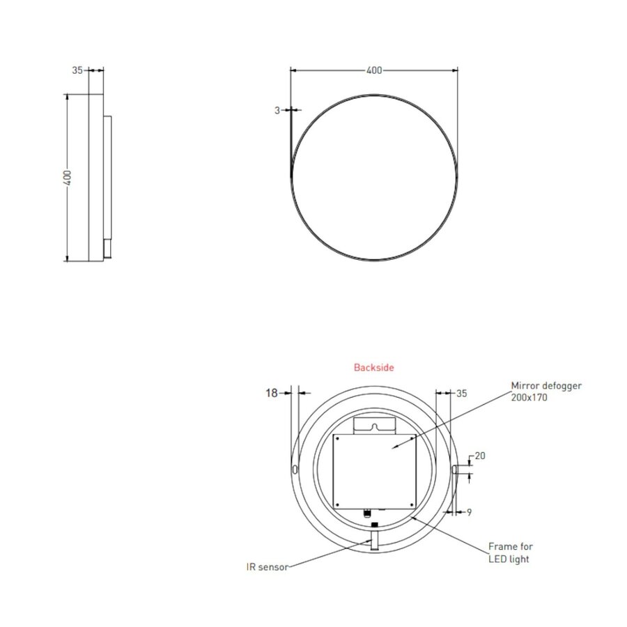 Spiegel Ink SP17 Rond Colour Changing LED Rondom 40 x 4 x 40 cm Dimbaar In Aluminium Kader Geborsteld Koper